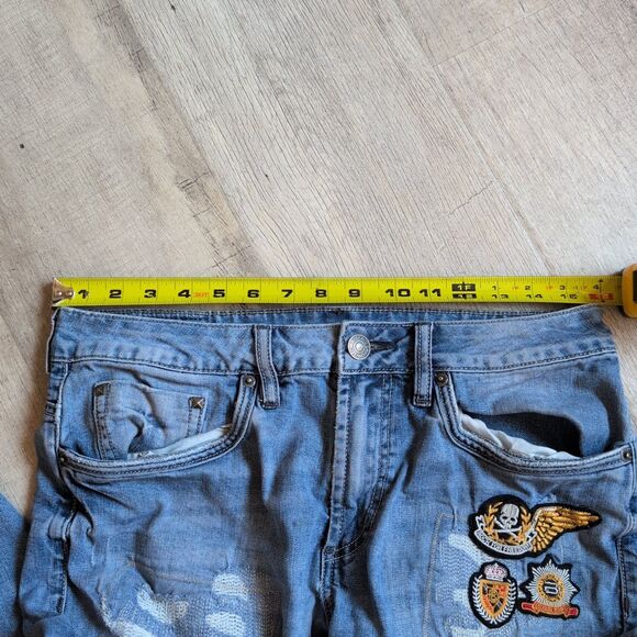 Mens Buffalo Davie Bitton Slim Stretch Skull Worn & Repaired Distressed Jeans 32 - Picture 10 of 11